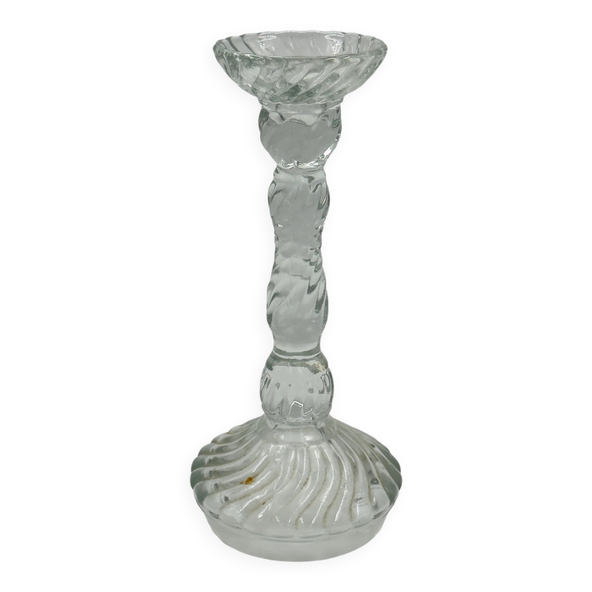Bougeoir vintage en verre pressé torsadé