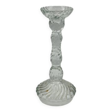 Bougeoir vintage en verre pressé torsadé