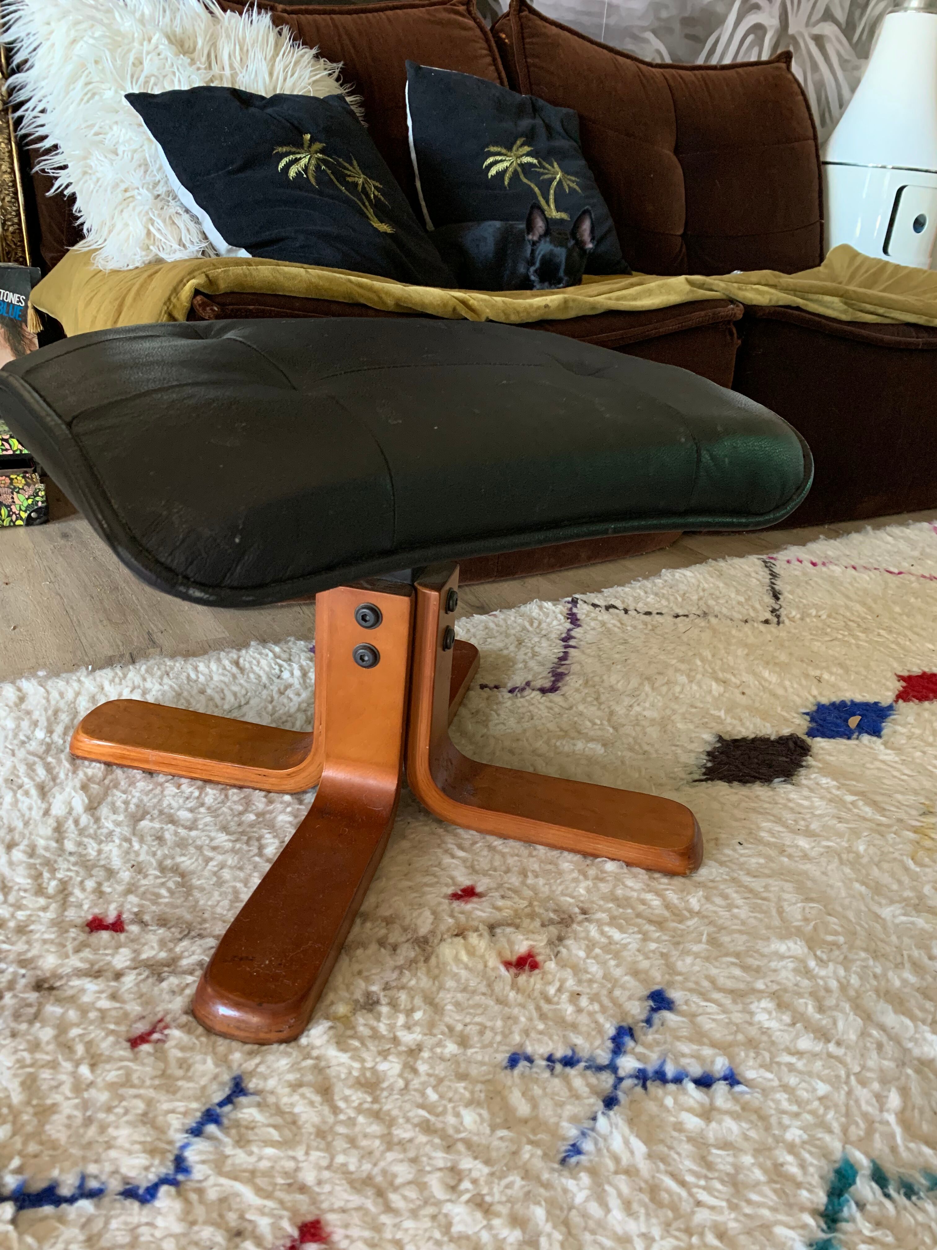 Footrest 80s skaï and wood