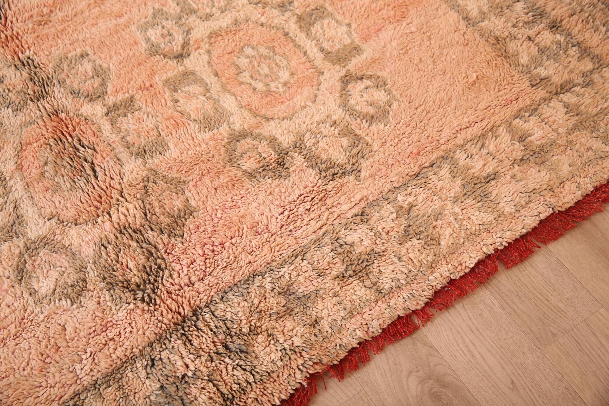 Large Vintage Moroccan Rug 203 x 376 cm, Peach Berber Wool Rug Handmade