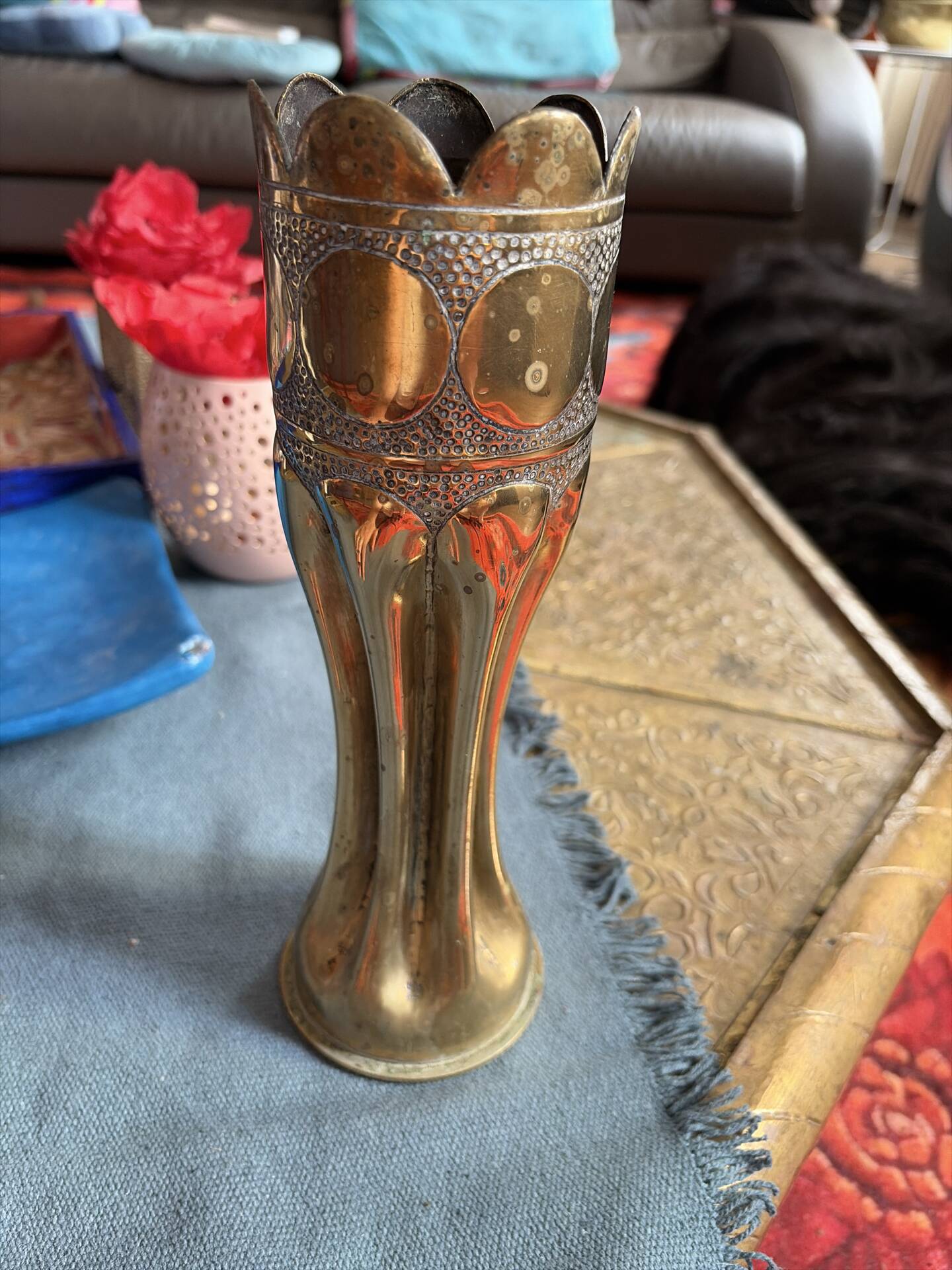 Vase fait main obus laiton grande guerre