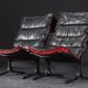 Vintage Siesta armchair and ottoman in black leather with red backrest by Ingmar Relling