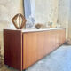 Large vintage sideboard 248 cm – wood & white mineral concrete top –