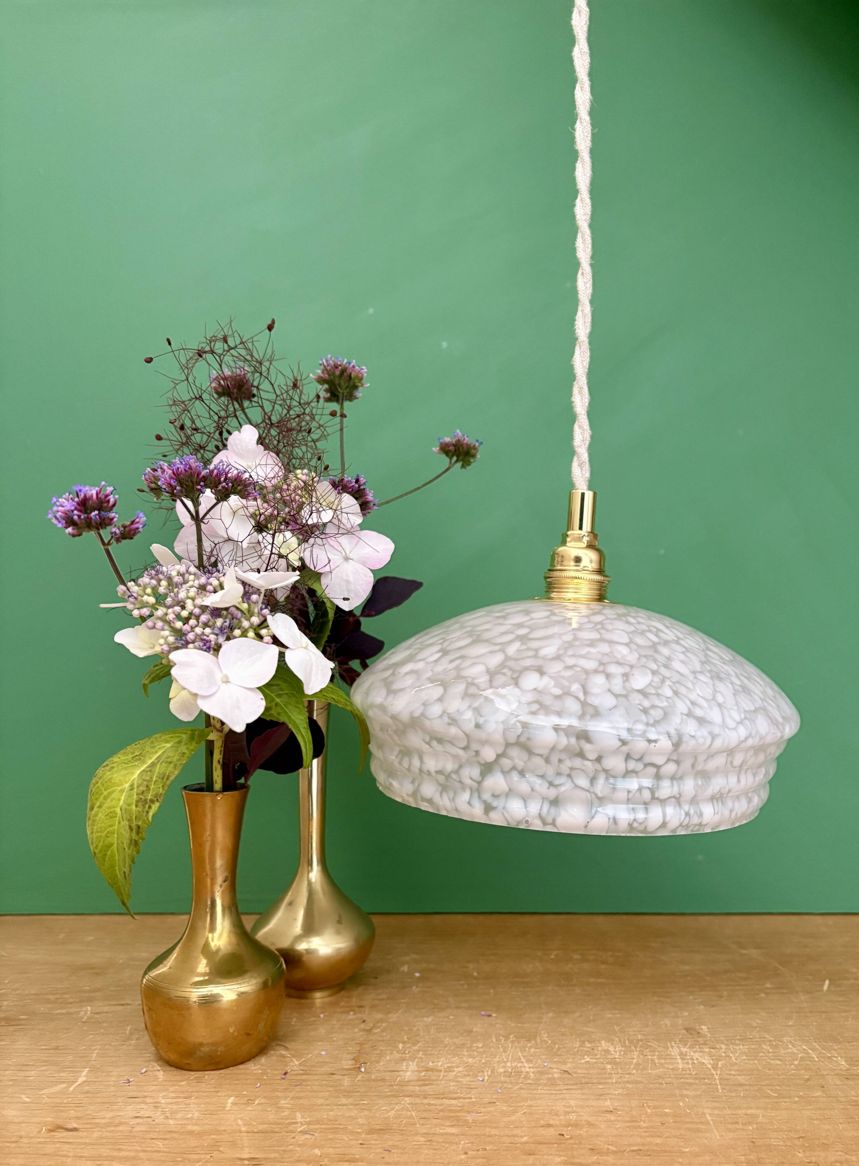Vintage white Clichy glass lampshade pendant light