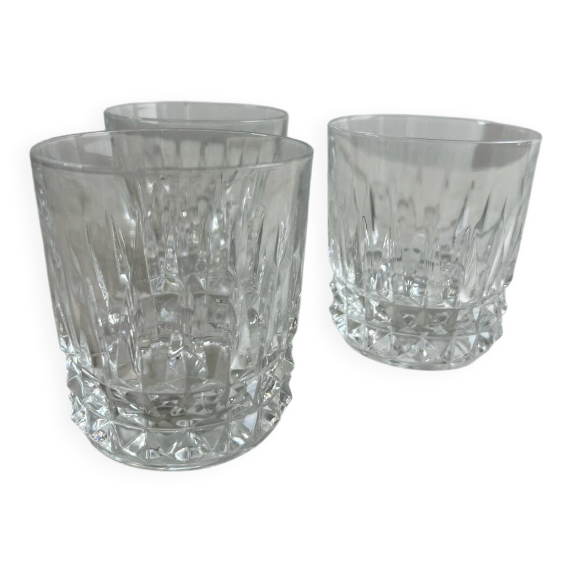 Set of three crystal whiskey glasses