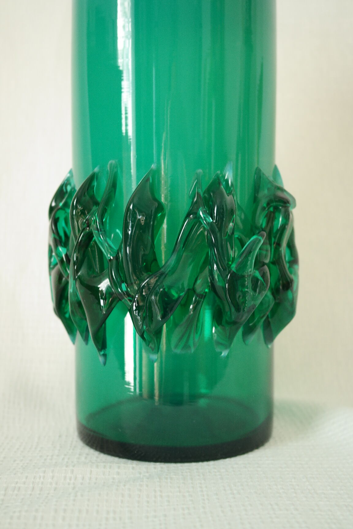 Vintage green blown glass vase, Poland