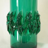 Vase en verre soufflé vert vintage, Pologne