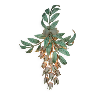 Vintage florentine wisteria wall lamp metal floral style italy 70s/80s