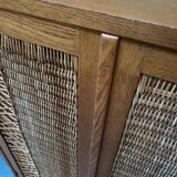 Vintage retro 1960s rattan and wood cabinet with desk section