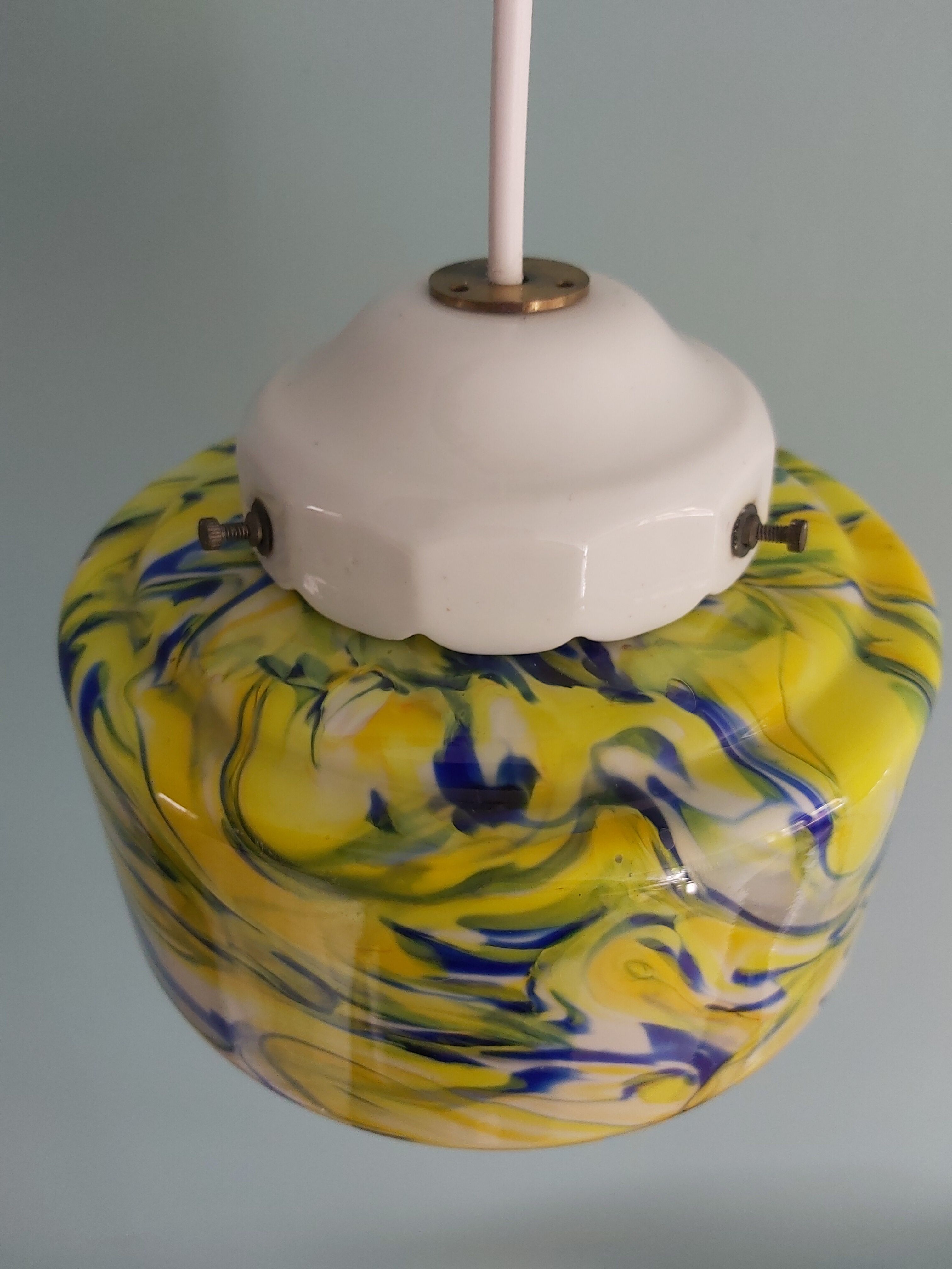 Multicolored veined opaline pendant lamp, 60s