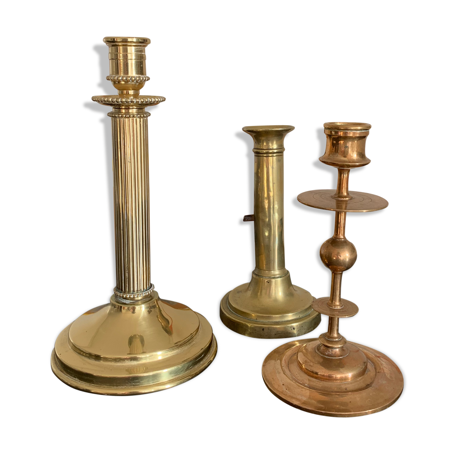 Set 3 vintage brass candlesticks