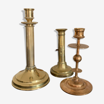 Set 3 vintage brass candlesticks