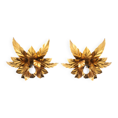 Monture encastrée dorée en forme de fleur de style Hollywood Regency, Hans Kögl, Italie