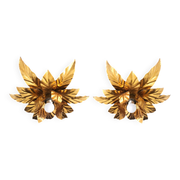 Hollywood Regency Florentine Flower-Shaped Gilt Flush Mount Hans Kögl Italy