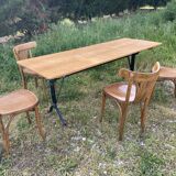 Large beech bistro coffee table and cast iron base French Paris