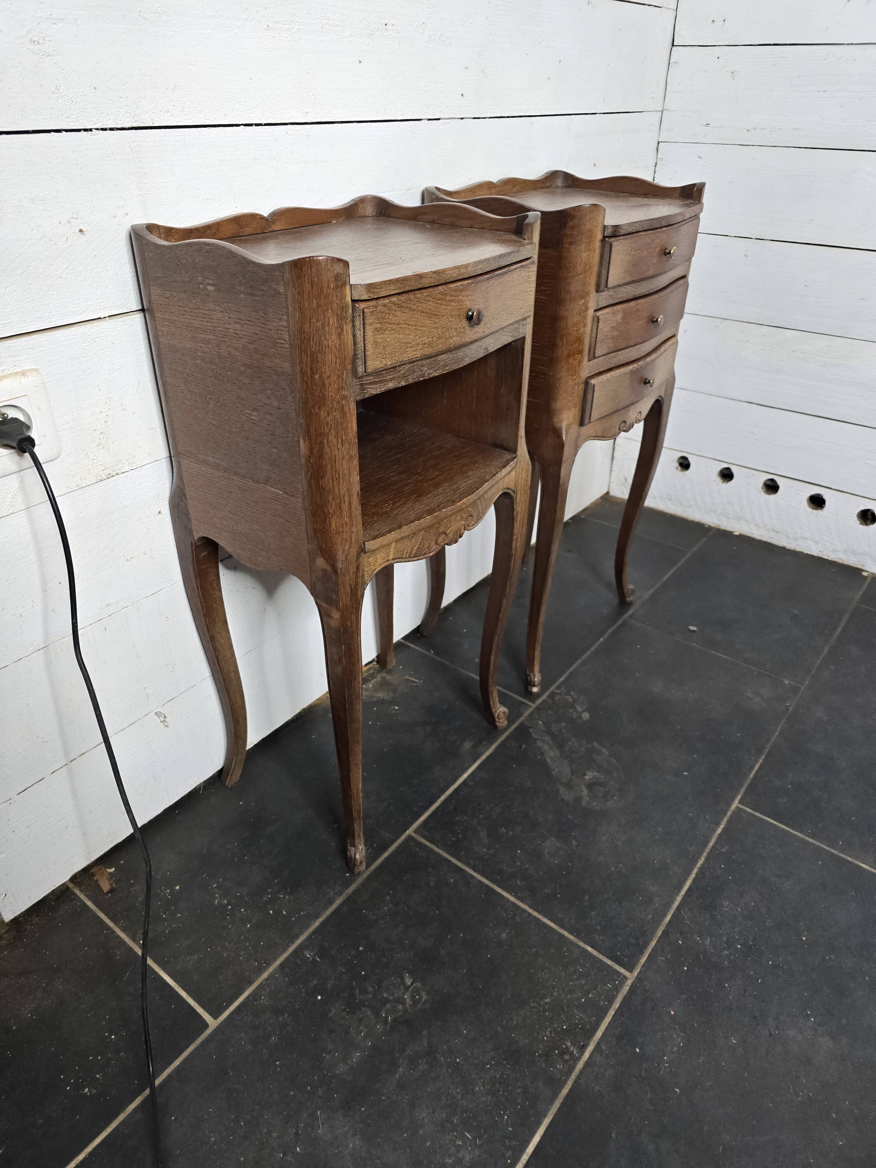 Pair of Louis XV style oak bedside tables