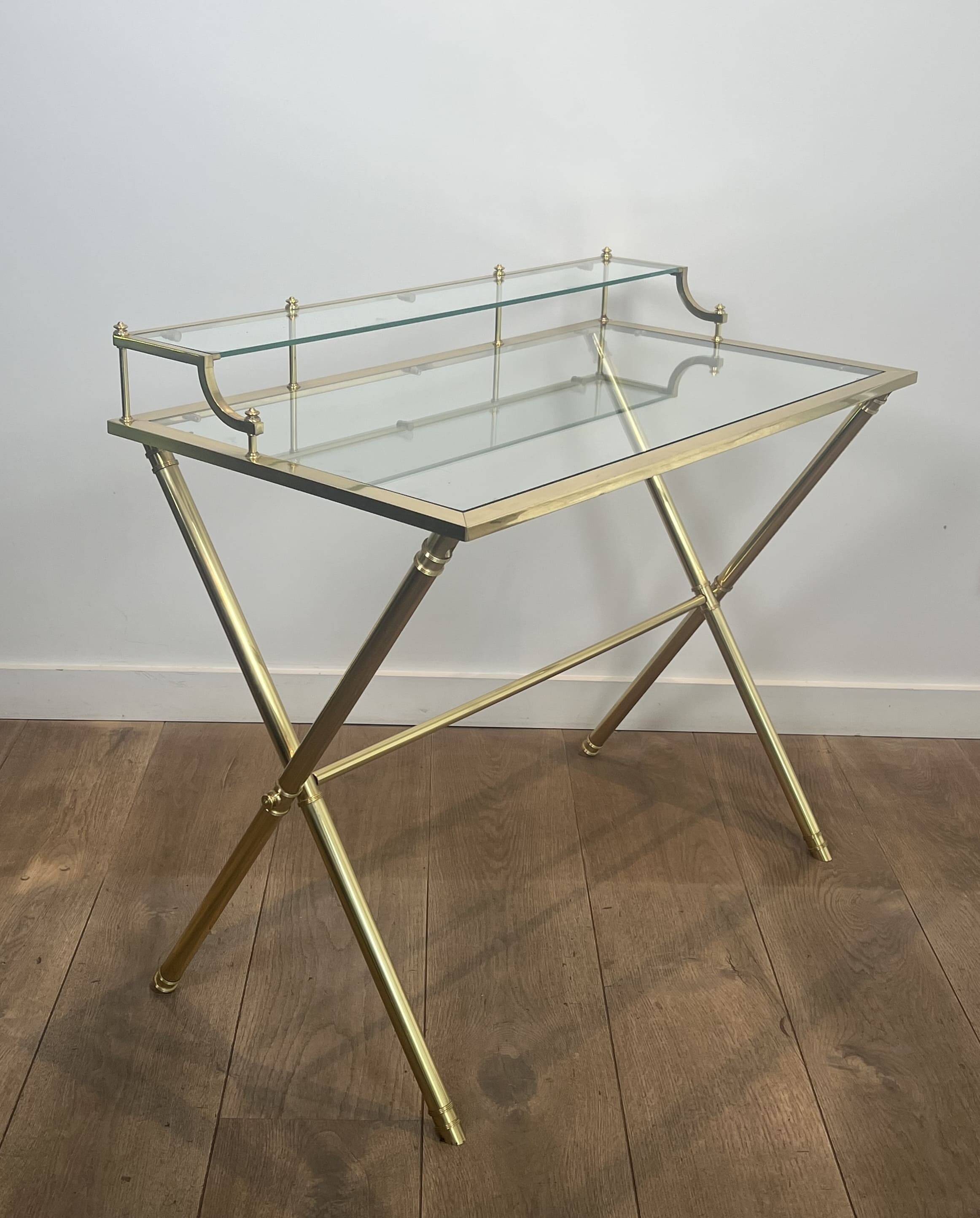 Neoclassical Gradine Desk in Brass and Glass, Attributed to the Mai