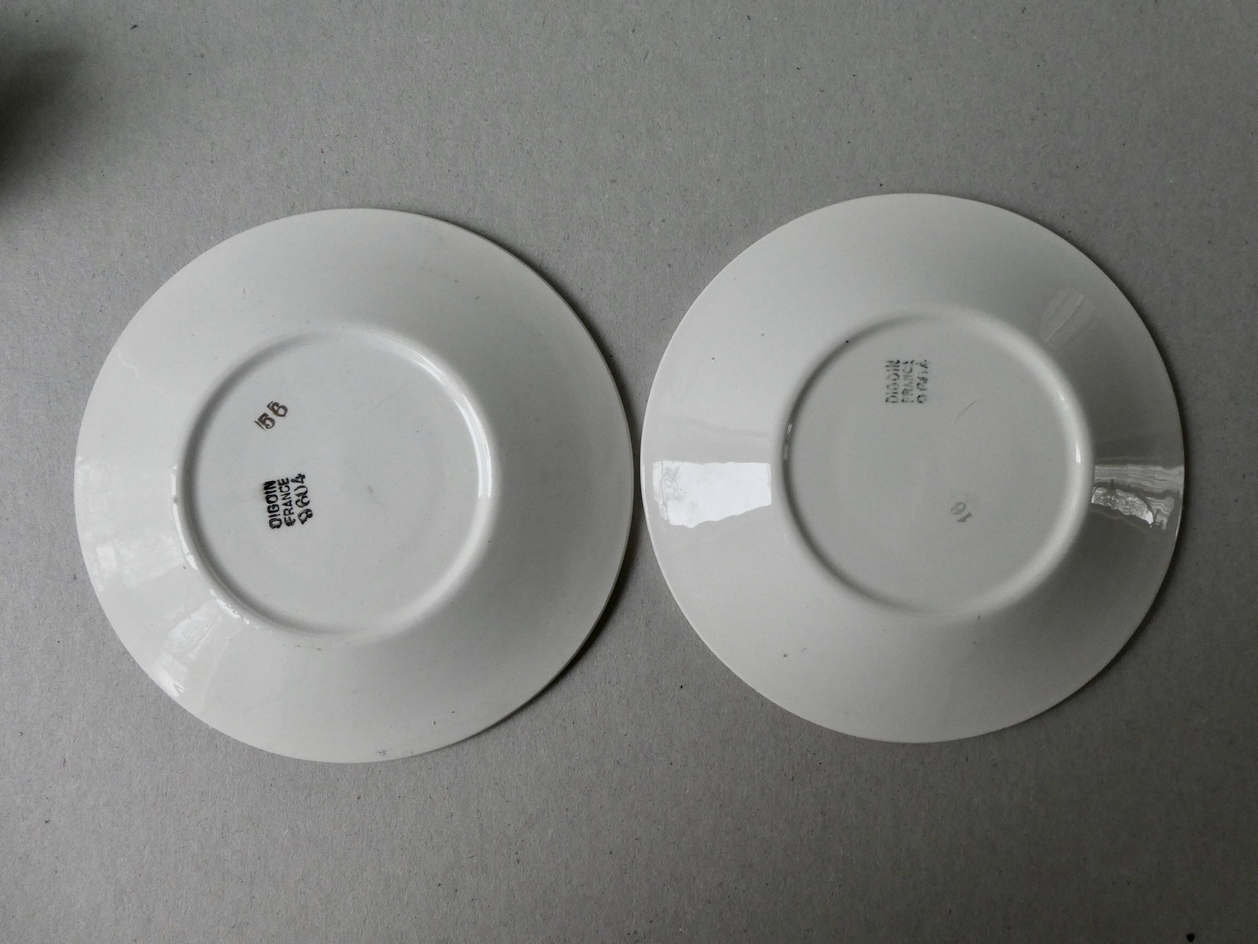 2 coffee set, Digoin, pink leaf décor, 60s