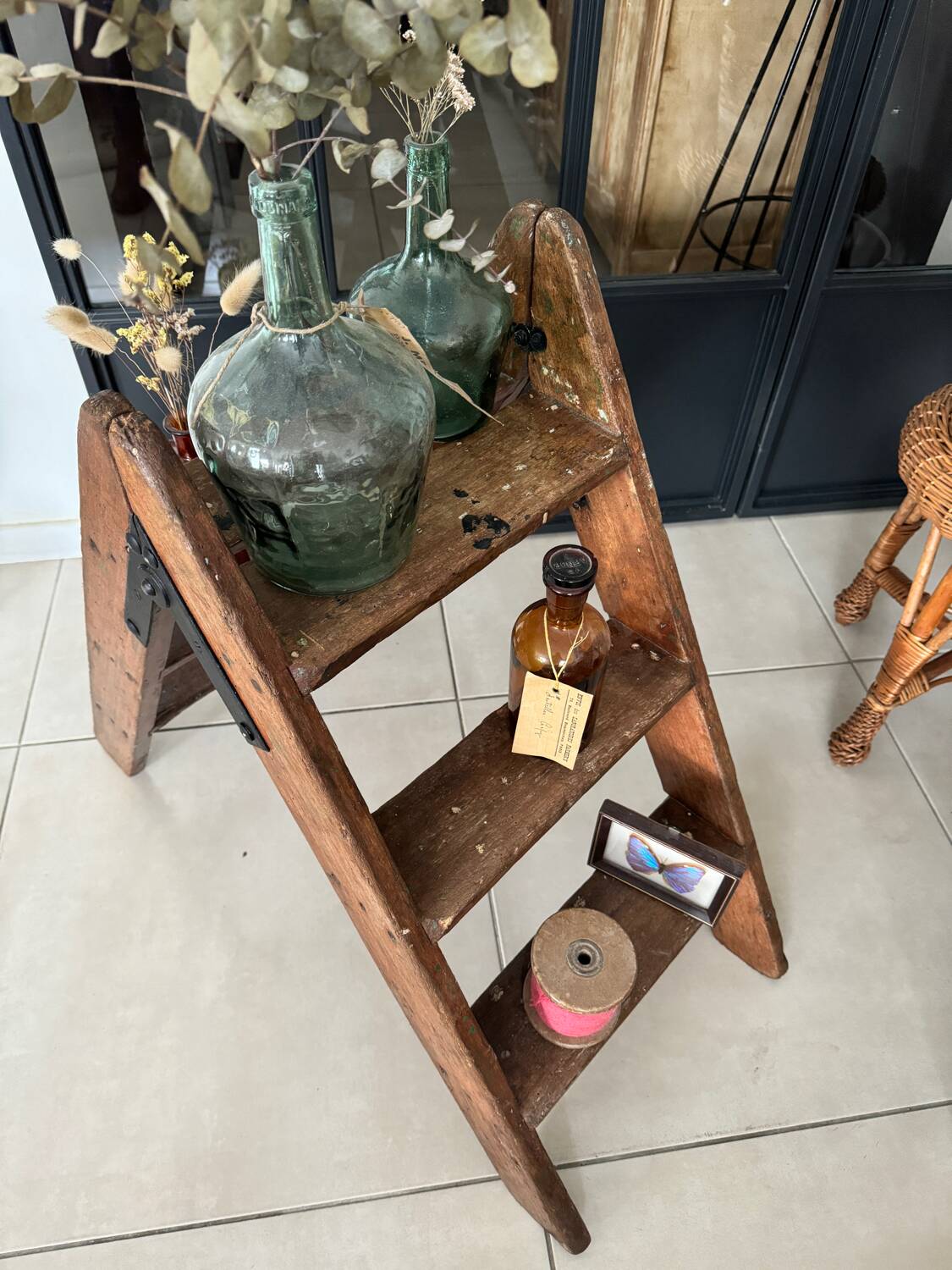 Old vintage wooden stepladder