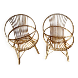 Pair of vintage rattan armchairs