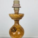 Turned wood lamp and vintage wool lampshade