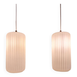 Pair of ribbed white opaline pendants, Philips, 1960s