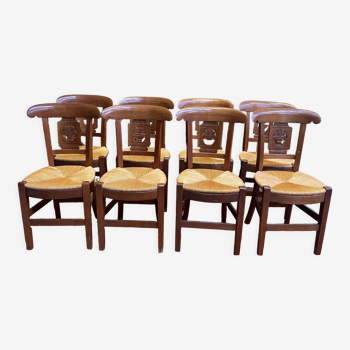 Suite de 8 chaises paillées rustiques provençales