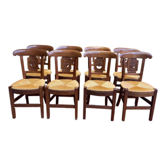 Suite of 8 rustic Provencal mulched chairs