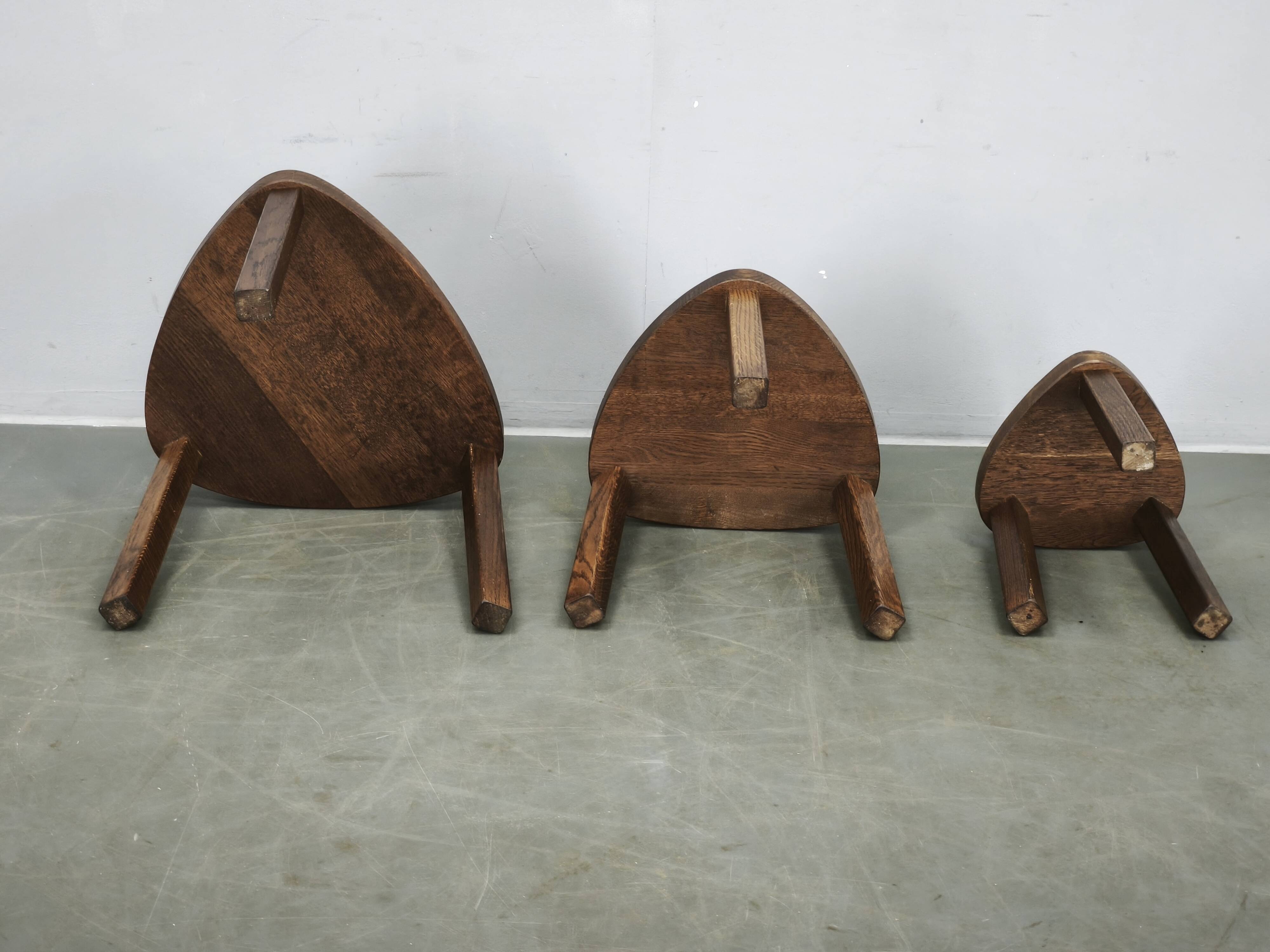 1960s Czechoslovak Mid-Century Solid Oak Nesting Tables, Set of Three