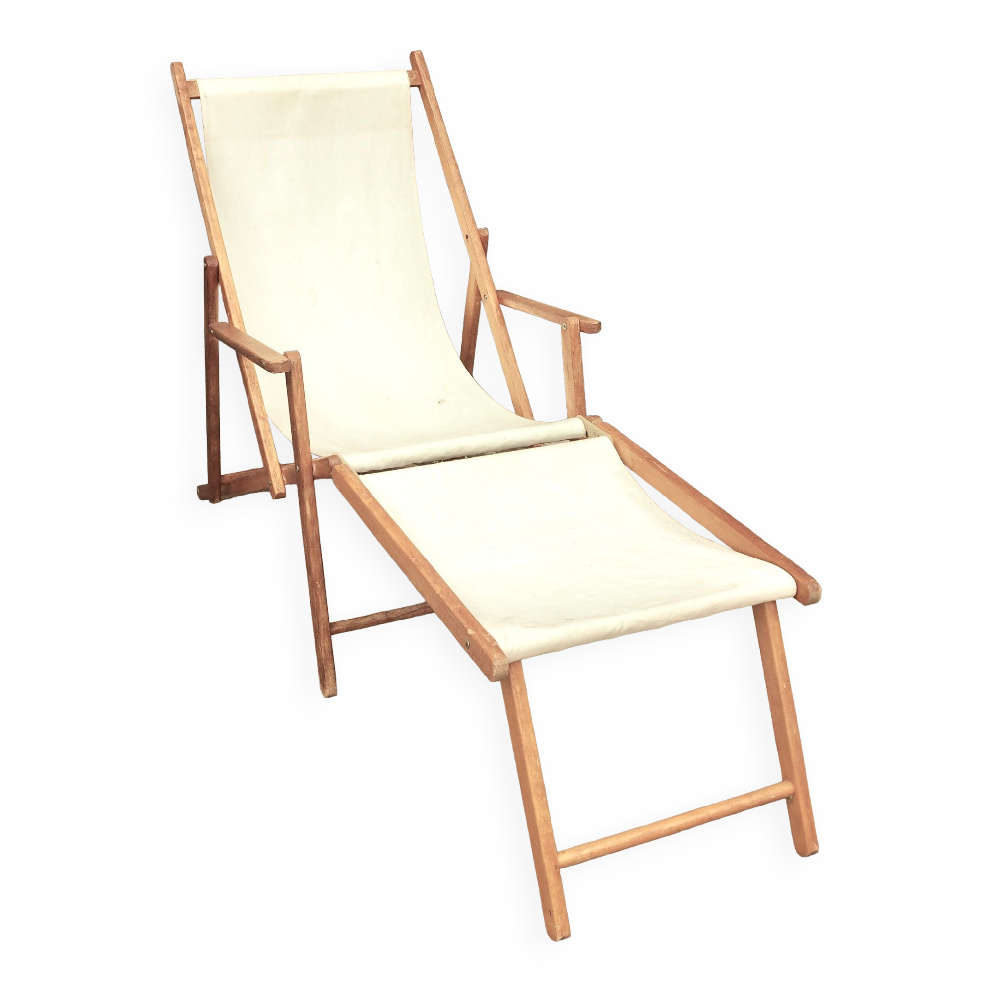 Transat avec extension chaise longue, en bois et tissu
