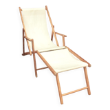 Transat avec extension chaise longue, en bois et tissu
