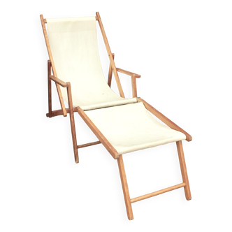 Transat avec extension chaise longue, en bois et tissu