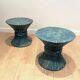 Pair of Bamboo Side Tables in the Shape of a Wheat Sheaf. Turquoise Lacquered.