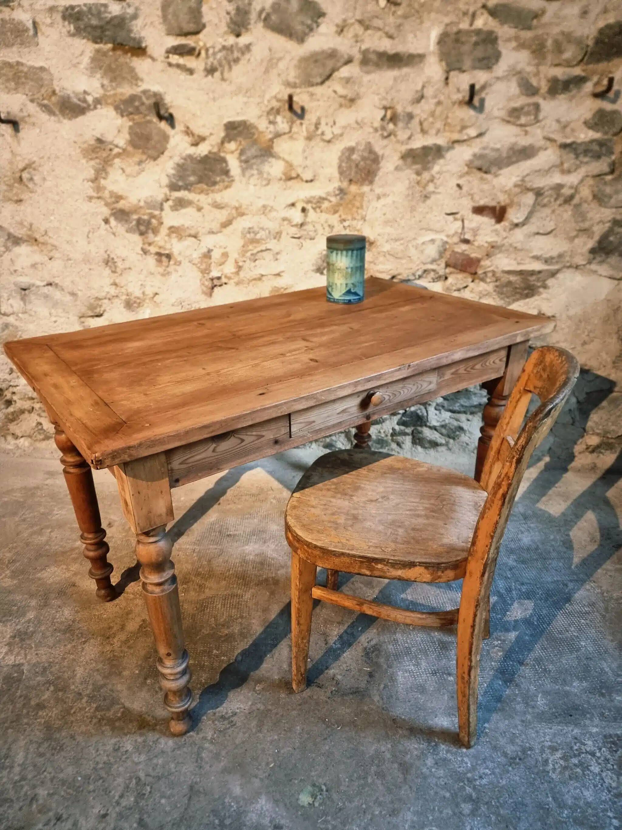 Antique pine and beech kitchen table / desk / work table – France, circa 1900