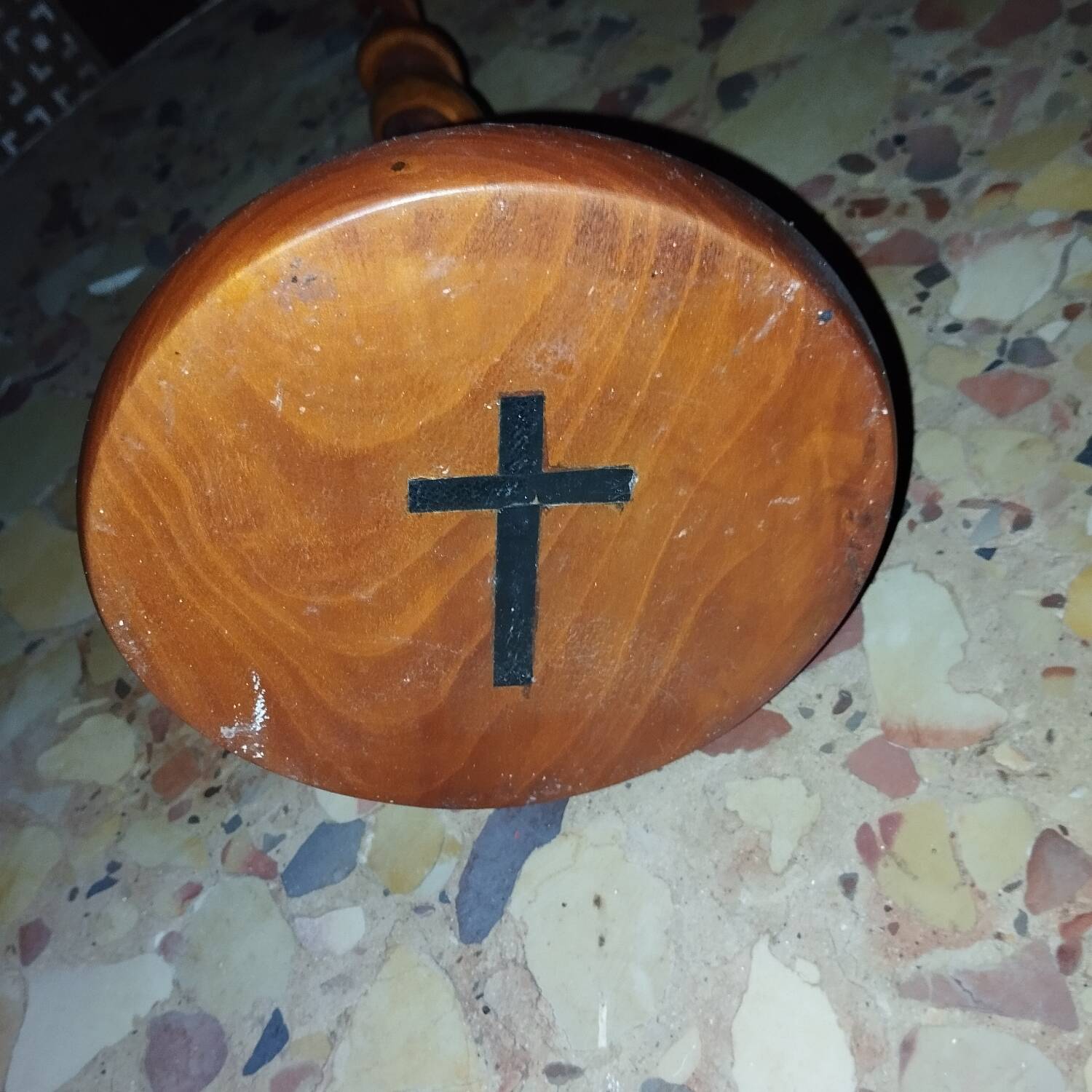 Religious candle holder turned wood