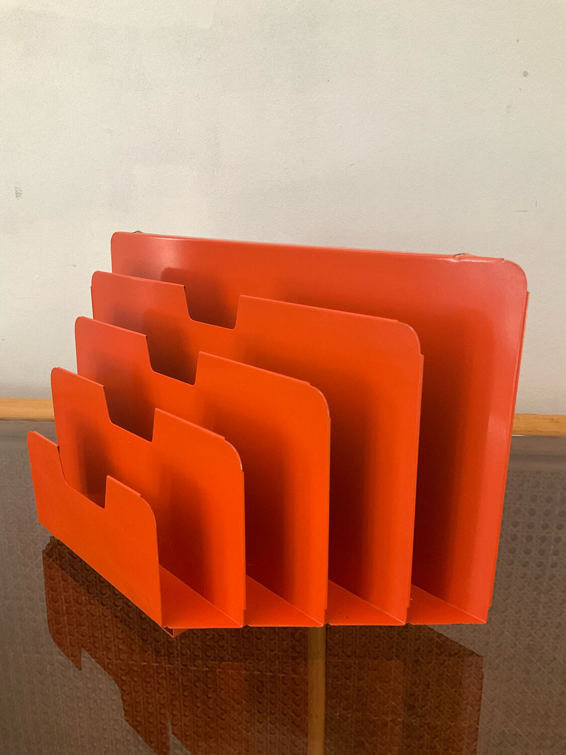 Vintage orange metal mail rack