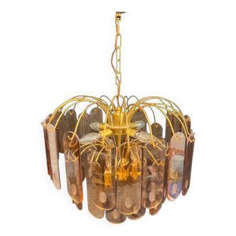 Chandelier in glass and brass 70s