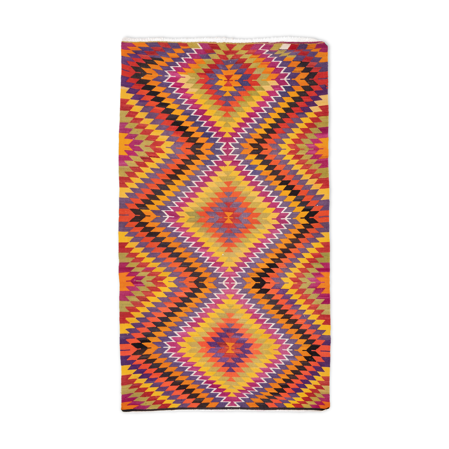 Vintage Oriental Diamond Pattern Large Floor Turkish Kilim Rug 6' X 11'2"