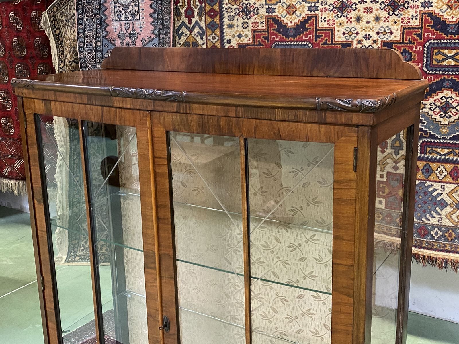 English art deco walnut showcase