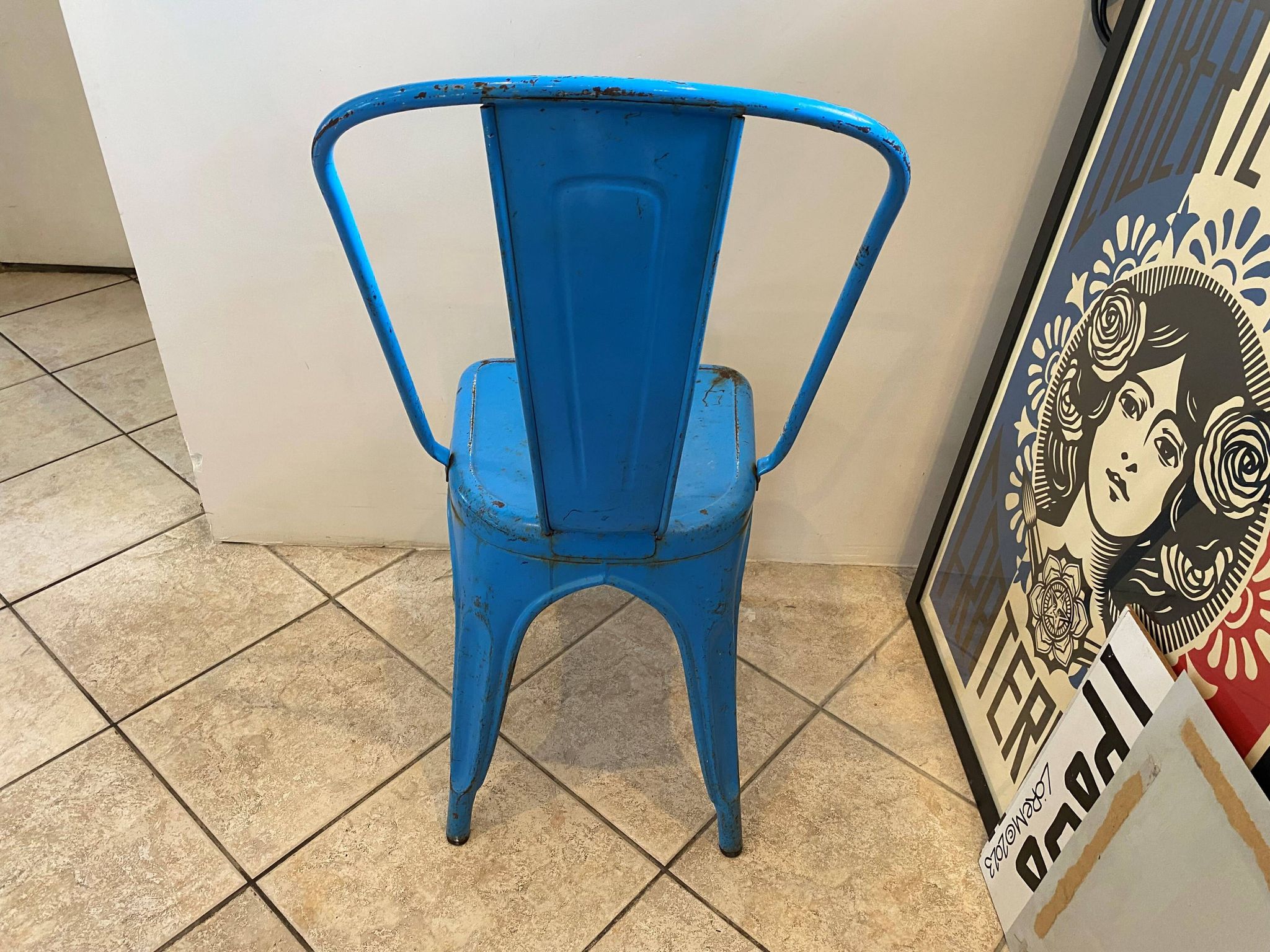 Authentic blue tolix metal chair by Xavier Pauchard vintage industrial 1950