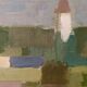 Mid-Century Modern Swedish "Houses by Nature" Vintage Landscape Oil Painting, Framed
