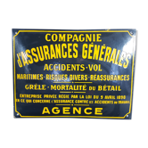 Plaque émaillée publicitaire "Cie assurances générales... Risques divers...Grêle, mortalité du bétail..." 50x 42 cm