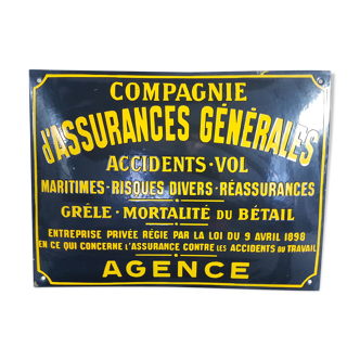 Advertising enamel plate "General insurance company... Miscellaneous risks... Hail, livestock mortality..." 50x 42 cm