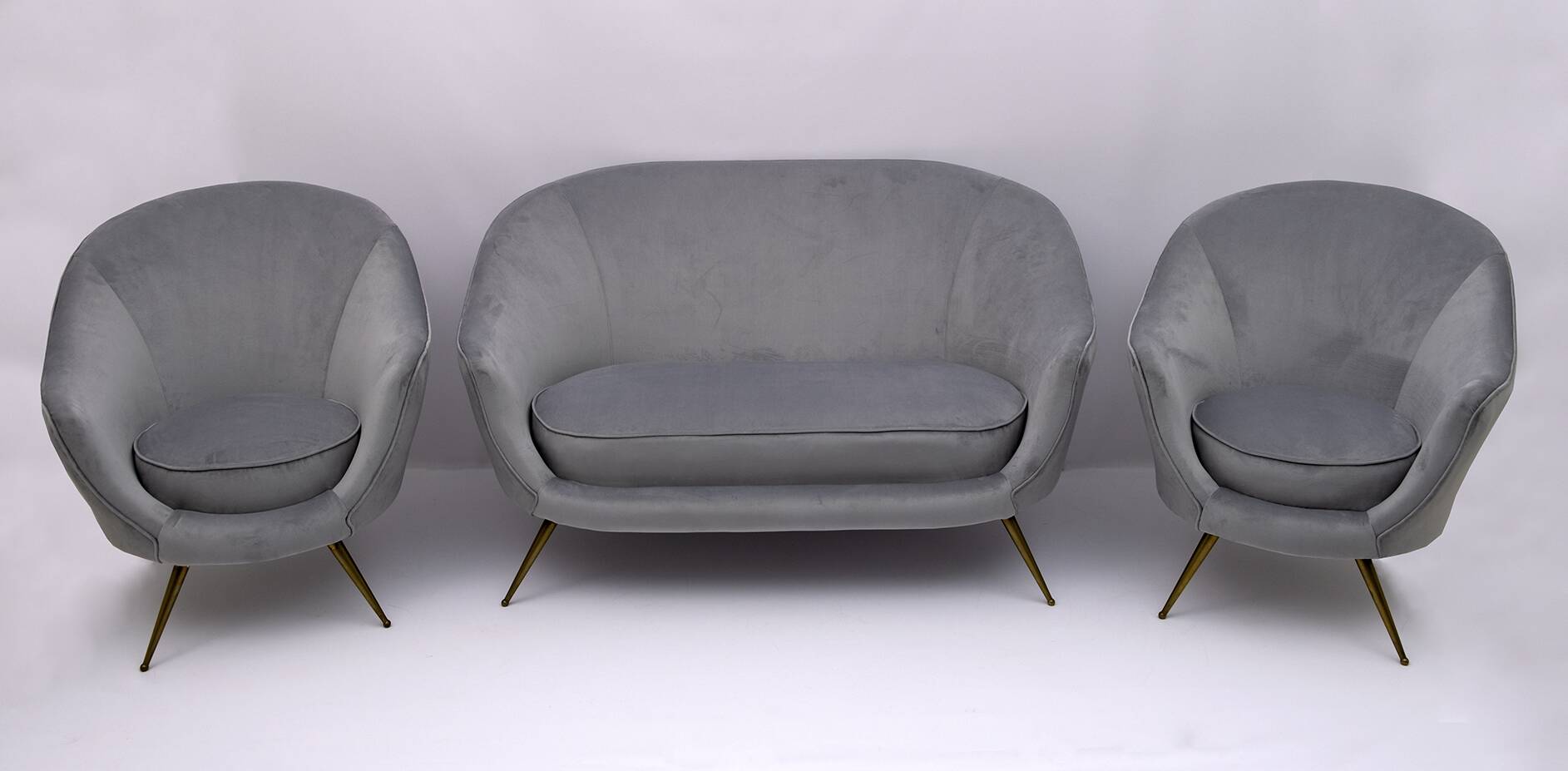 Canapé courbé et deux fauteuils italiens de style mid-century moderne de Federico Munari, 50