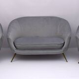 Canapé courbé et deux fauteuils italiens de style mid-century moderne de Federico Munari, 50