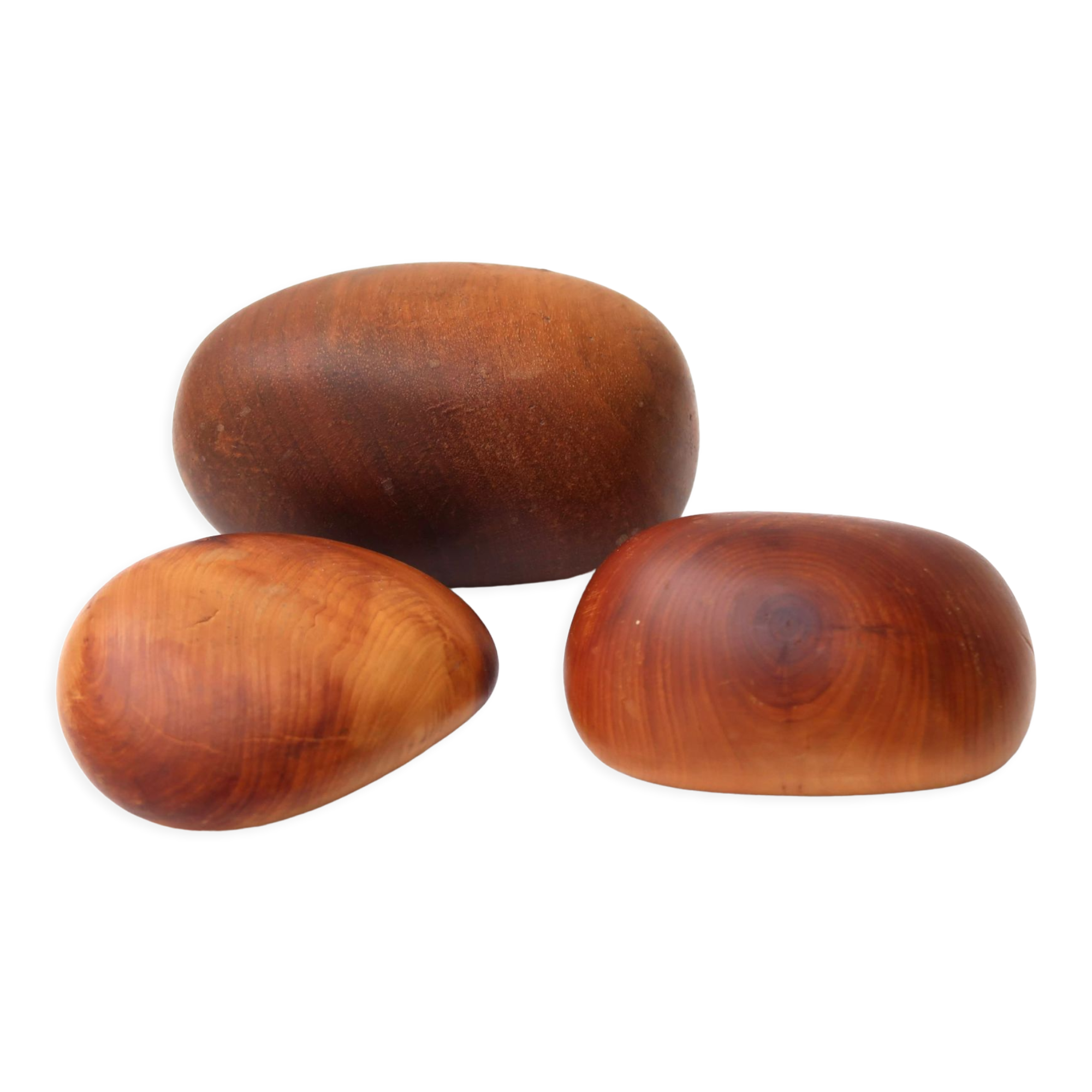 Set of three wooden paperweights 70s