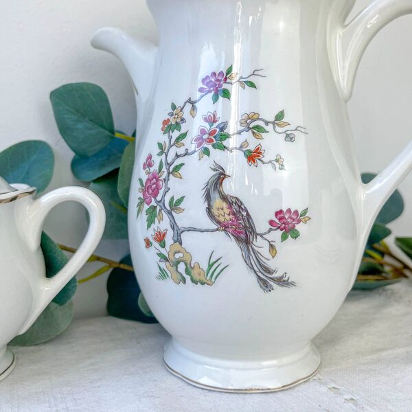 Service à thé vintage Digoin Sarreguemines – Modèle Corde – Motif Oiseau de Paradis