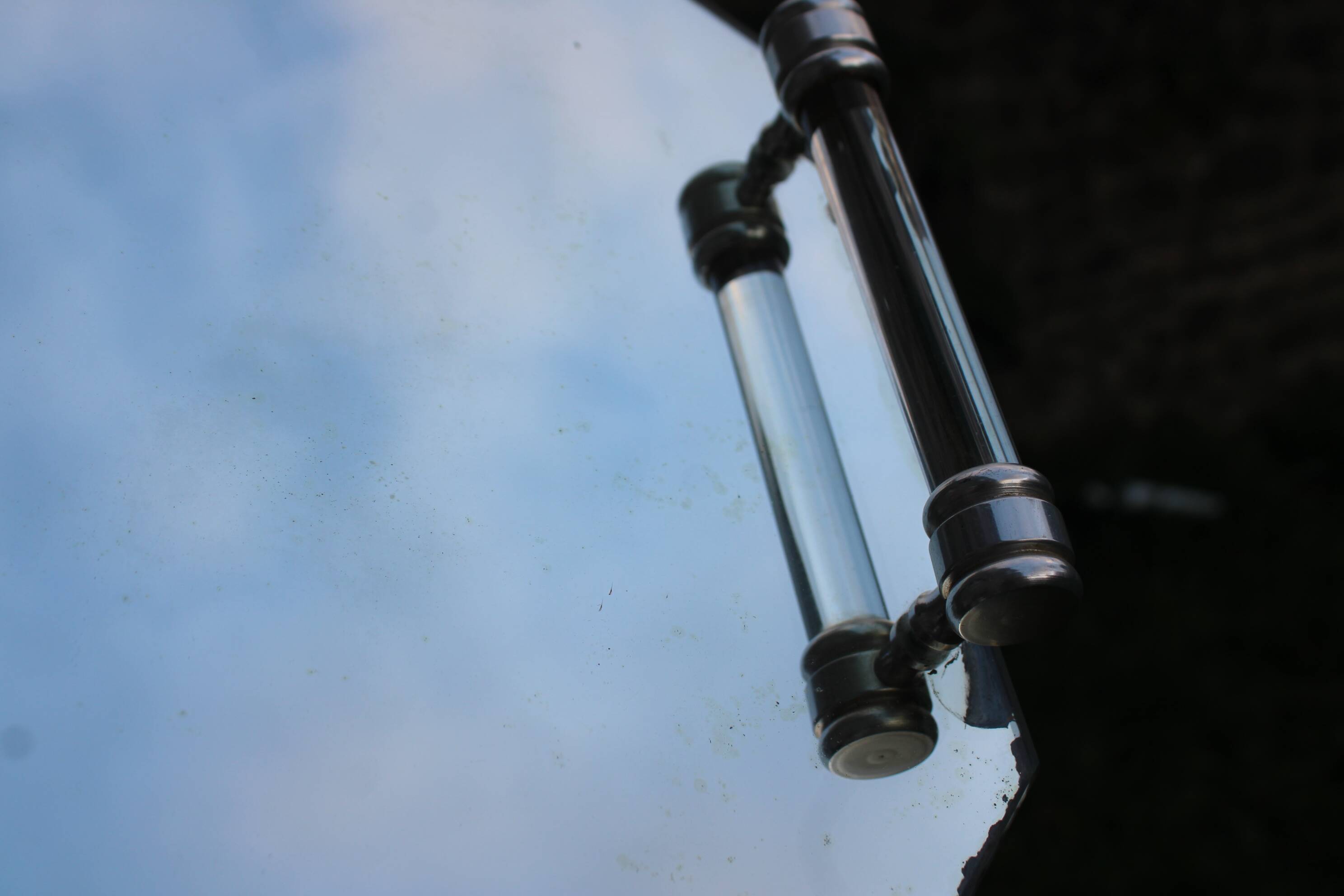 Vintage mirrored tray with glass and metal handles – H5 × W39 × D30 cm