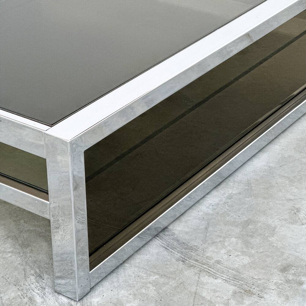 XL Belgo Chrom square coffee table in chrome & smoked glass – 1970s