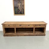 Very large pine trade counter, circa 1920.